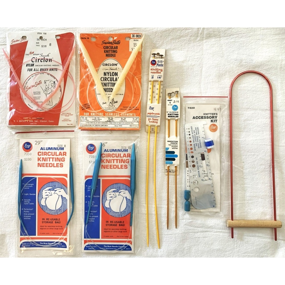 Estate Lot - Hand Knitting Supplies Circular & Straight Needles and More in Pkgs